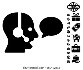 Operator Message Balloon pictograph with free bonus graphic icons. Vector illustration style is flat iconic symbols, black color, white background.
