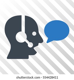 Operator Message Balloon vector pictogram. Illustration style is flat iconic bicolor smooth blue symbol on a hatch transparent background.