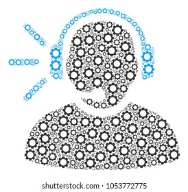 Operator Message collage of gear wheels. Vector mechanical wheel symbols are combined into operator message composition.