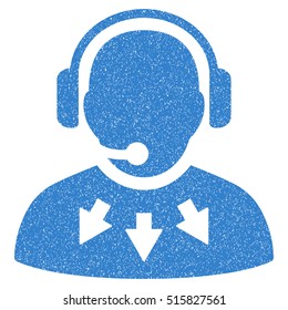 Operator Message grainy textured icon for overlay watermark stamps. Flat symbol with unclean texture. Dotted vector cobalt ink rubber seal stamp with grunge design on a white background.