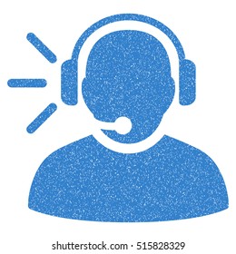 Operator Message grainy textured icon for overlay watermark stamps. Flat symbol with scratched texture. Dotted vector cobalt ink rubber seal stamp with grunge design on a white background.