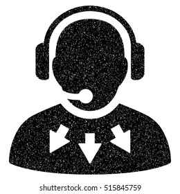 Operator Message grainy textured icon for overlay watermark stamps. Flat symbol with dust texture. Dotted vector black ink rubber seal stamp with grunge design on a white background.
