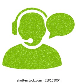 Operator Message grainy textured icon for overlay watermark stamps. Flat symbol with unclean texture. Dotted vector eco green ink rubber seal stamp with grunge design on a white background.
