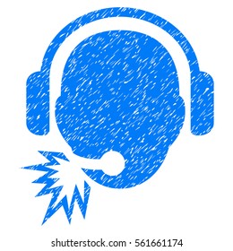 Operator Message grainy textured icon for overlay watermark stamps. Flat symbol with dirty texture. Dotted vector blue ink rubber seal stamp with grunge design on a white background.