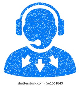 Operator Message grainy textured icon for overlay watermark stamps. Flat symbol with scratched texture. Dotted vector blue ink rubber seal stamp with grunge design on a white background.