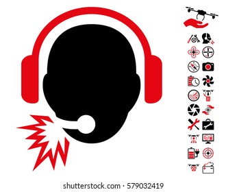 Operator Message icon with bonus airdrone service icon set. Vector illustration style is flat iconic intensive red and black symbols on white background.
