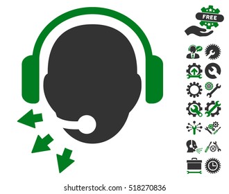 Operator Message icon with bonus configuration icon set. Vector illustration style is flat iconic green and gray symbols on white background.