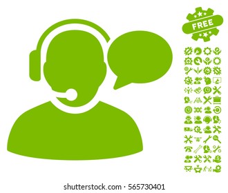 Operator Message icon with bonus configuration design elements. Vector illustration style is flat iconic eco green symbols on white background.