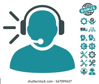 Operator Message icon with bonus configuration pictograms. Vector illustration style is flat iconic soft blue symbols on white background.