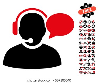 Operator Message icon with bonus configuration graphic icons. Vector illustration style is flat iconic intensive red and black symbols on white background.