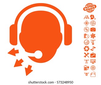 Operator Message icon with bonus copter tools symbols. Vector illustration style is flat iconic orange symbols on white background.