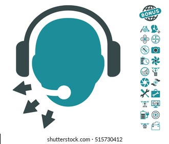 Operator Message icon with bonus nanocopter service symbols. Vector illustration style is flat iconic soft blue symbols on white background.