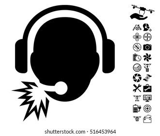 Operator Message icon with bonus nanocopter tools pictograms. Vector illustration style is flat iconic black symbols on white background.