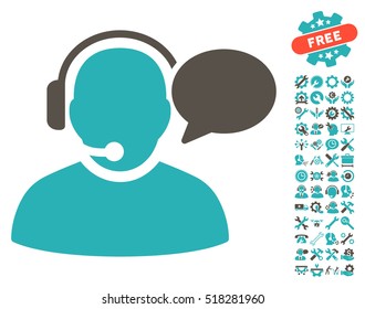 Operator Message icon with bonus options clip art. Vector illustration style is flat iconic grey and cyan symbols on white background.