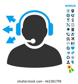Operator Message icon with bonus pictograms. Vector style is bicolor flat iconic symbol with rounded angles, blue and gray colors, white background.
