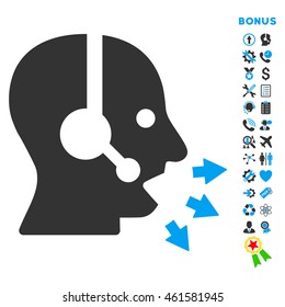 Operator Message icon with bonus pictograms. Vector style is bicolor flat iconic symbol with rounded angles, blue and gray colors, white background.