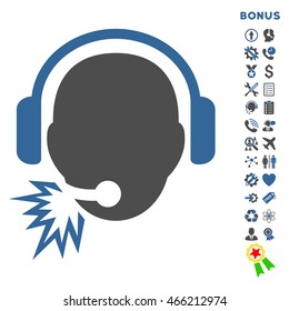 Operator Message icon with bonus pictograms. Vector style is bicolor flat iconic symbol with rounded angles, cobalt and gray colors, white background.