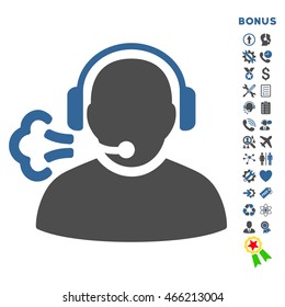 Operator Message icon with bonus pictograms. Vector style is bicolor flat iconic symbol with rounded angles, cobalt and gray colors, white background.