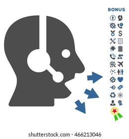 Operator Message icon with bonus pictograms. Vector style is bicolor flat iconic symbol with rounded angles, cobalt and gray colors, white background.