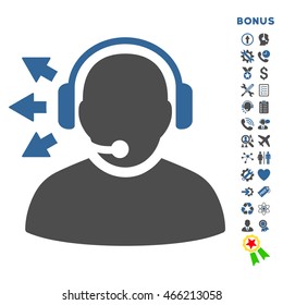 Operator Message icon with bonus pictograms. Vector style is bicolor flat iconic symbol with rounded angles, cobalt and gray colors, white background.