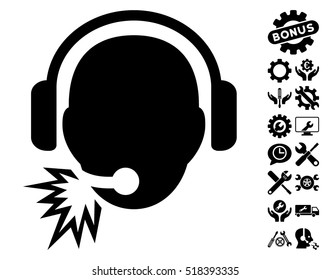 Operator Message icon with bonus service pictograph collection. Vector illustration style is flat iconic black symbols on white background.