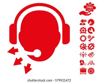 Operator Message icon with bonus settings images. Vector illustration style is flat iconic red symbols on white background.