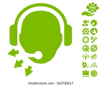 Operator Message icon with bonus tools pictograph collection. Vector illustration style is flat iconic eco green symbols on white background.