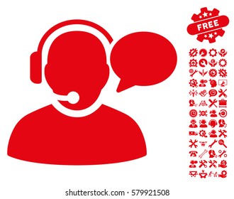 Operator Message icon with bonus tools pictures. Vector illustration style is flat iconic red symbols on white background.