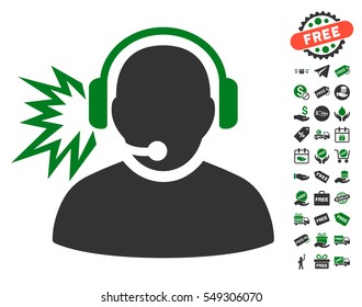Operator Message icon with free bonus graphic icons. Vector illustration style is flat iconic symbols, green and gray colors, white background.