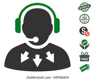 Operator Message icon with free bonus images. Vector illustration style is flat iconic symbols, green and gray colors, white background.