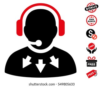 Operator Message icon with free bonus icon set. Vector illustration style is flat iconic symbols, intensive red and black colors, white background.