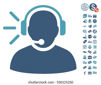 Operator Message icon with free bonus pictograph collection. Vector illustration style is flat iconic symbols, cyan and blue colors, white background.