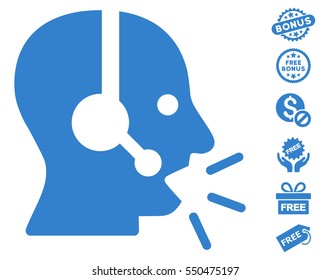 Operator Message icon with free bonus pictures. Vector illustration style is flat iconic symbols, cobalt color, white background.