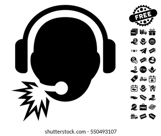 Operator Message icon with free bonus graphic icons. Vector illustration style is flat iconic symbols, black color, white background.