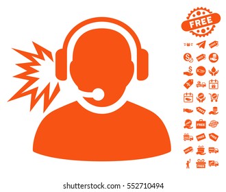 Operator Message icon with free bonus graphic icons. Vector illustration style is flat iconic symbols, orange color, white background.