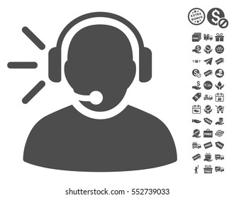 Operator Message icon with free bonus pictograms. Vector illustration style is flat iconic symbols, gray color, white background.
