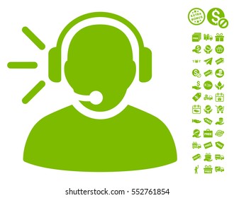 Operator Message icon with free bonus pictograph collection. Vector illustration style is flat iconic symbols, eco green color, white background.
