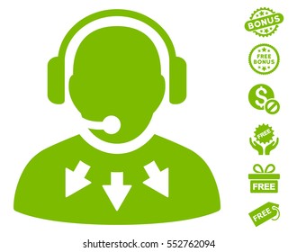 Operator Message icon with free bonus icon set. Vector illustration style is flat iconic symbols, eco green color, white background.