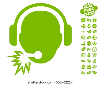 Operator Message icon with free bonus pictograph collection. Vector illustration style is flat iconic symbols, eco green color, white background.