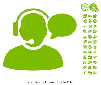 Operator Message icon with free bonus symbols. Vector illustration style is flat iconic symbols, eco green color, white background.