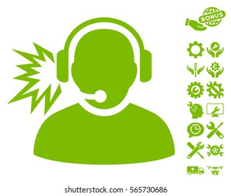 Operator Message pictograph with bonus configuration symbols. Vector illustration style is flat iconic eco green symbols on white background.