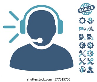 Operator Message pictograph with bonus configuration images. Vector illustration style is flat iconic cyan and blue symbols on white background.