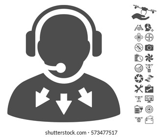 Operator Message pictograph with bonus copter service pictograms. Vector illustration style is flat iconic gray symbols on white background.