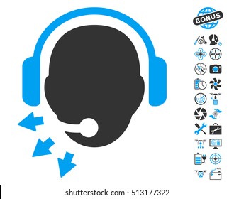 Operator Message pictograph with bonus flying drone tools design elements. Vector illustration style is flat iconic blue and gray symbols on white background.