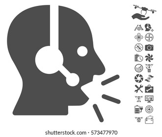 Operator Message pictograph with bonus nanocopter service pictures. Vector illustration style is flat iconic gray symbols on white background.
