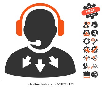 Operator Message pictograph with bonus options icon set. Vector illustration style is flat iconic orange and gray symbols on white background.