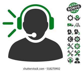 Operator Message pictograph with bonus options images. Vector illustration style is flat iconic green and gray symbols on white background.