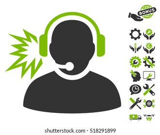 Operator Message pictograph with bonus options images. Vector illustration style is flat iconic eco green and gray symbols on white background.