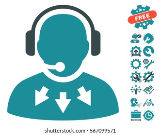 Operator Message pictograph with bonus options icon set. Vector illustration style is flat iconic soft blue symbols on white background.