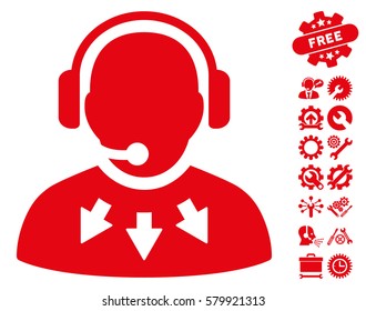 Operator Message pictograph with bonus options pictograms. Vector illustration style is flat iconic red symbols on white background.